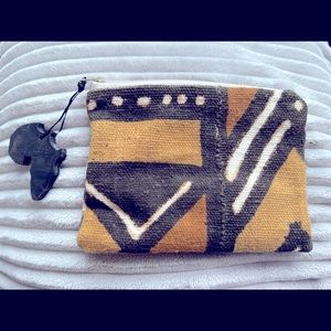 Authentic African Mudcloth Pouch Purse Clutch Mint Unique One of a Kind